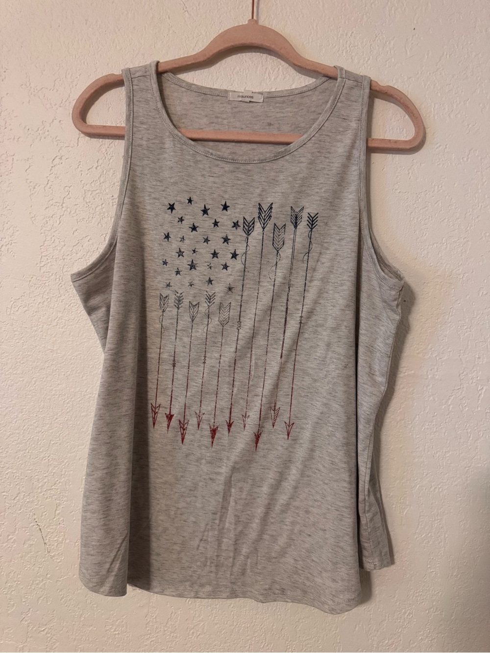 Maurices Gray Tank Top with Navy Stars and Red Arrow Graphic